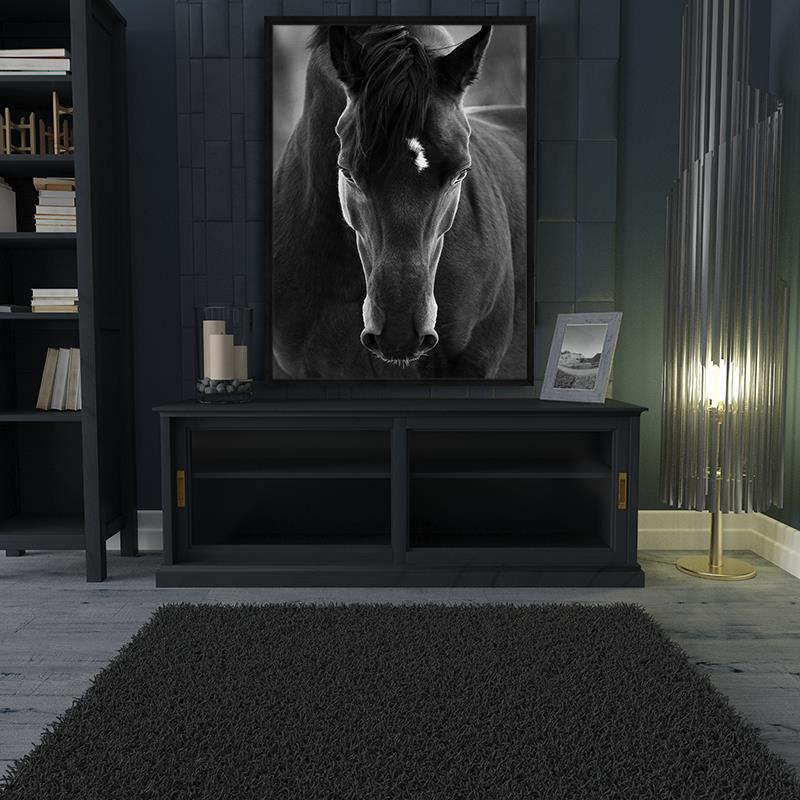 Quadro decorativo Cavalo Preto Pulando Para Sala Quarto Escr