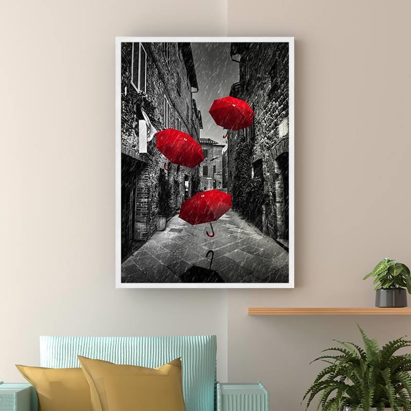 Quadro Decorativo Fotografia Guarda-chuva Vermelho CO-308