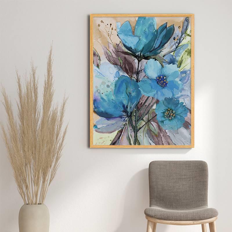 Quadro Decorativo Flor Azul Aquarela
