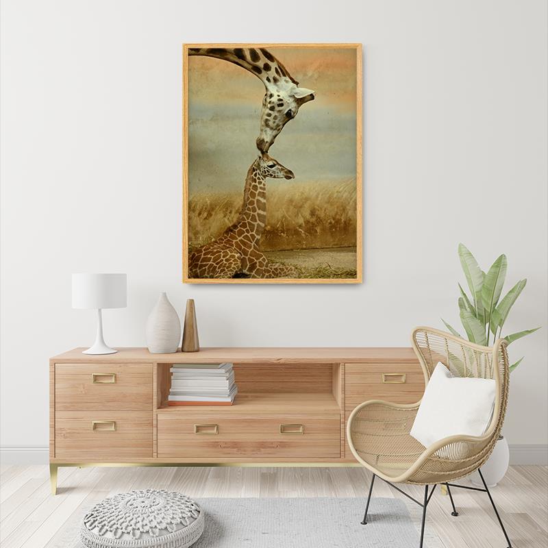 Quadro Decorativo Mamãe e Bebê Girafa