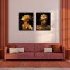 Duo Quadros decorativos Mulher Dourada, várias opções de cores e tamanhos de molduras